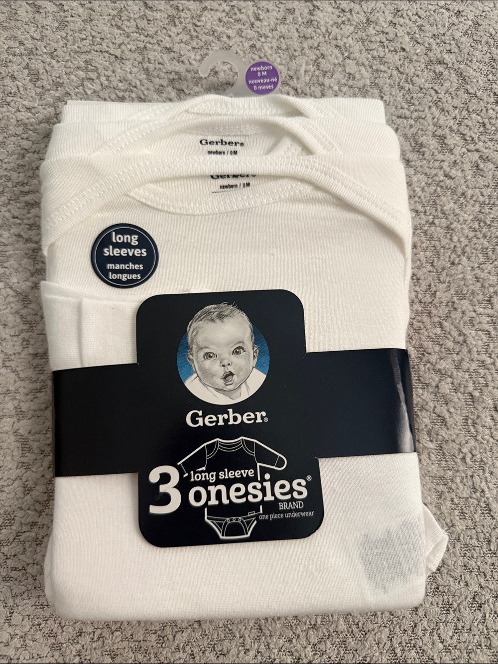 Gerber White Long Sleeve Baby Bodysuit 3-Pack